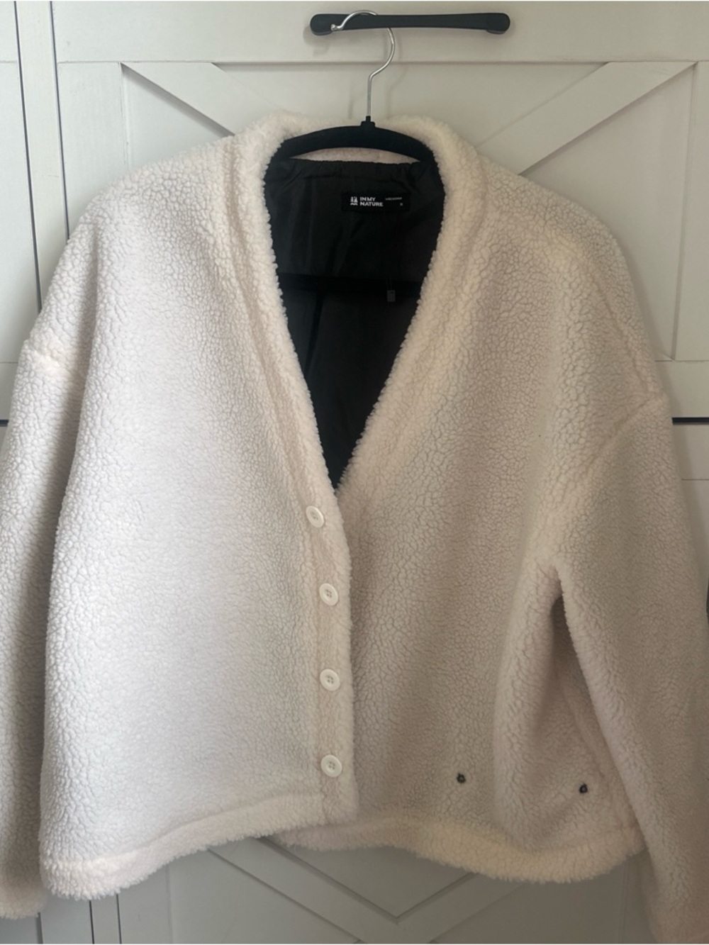 Cream Teddy Jacket with Button Front - Casual Women's Coat